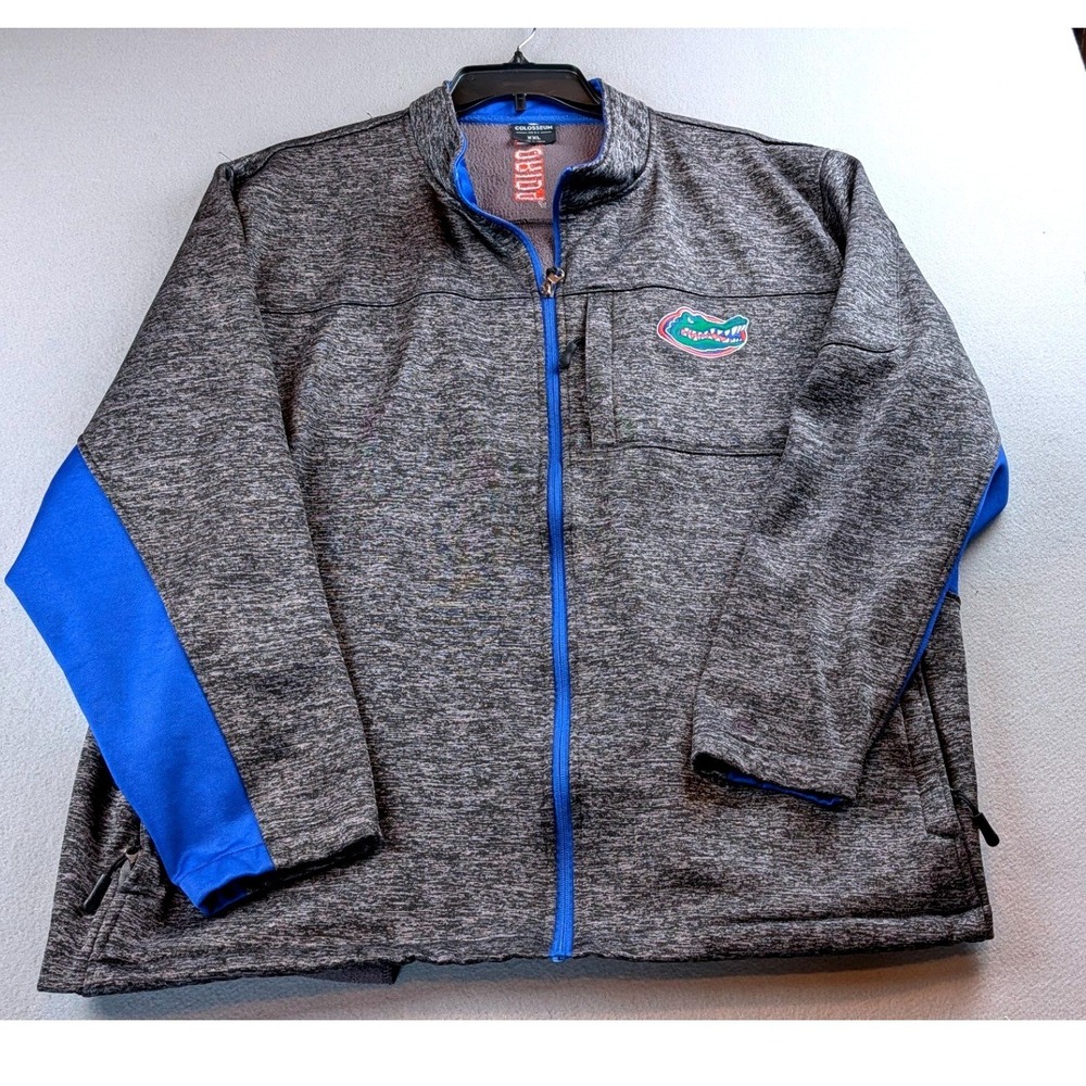 Colosseum Florida Gators Mens XXL Full Zip Fleece Jacket Gray Blue Heathered